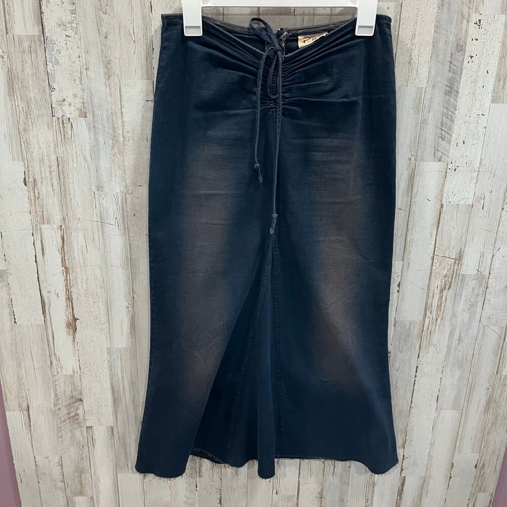 Vintage Patty USA Cinch Waist Mermaid Maxi Denim Stretch Skirt Y2K Grunge Small